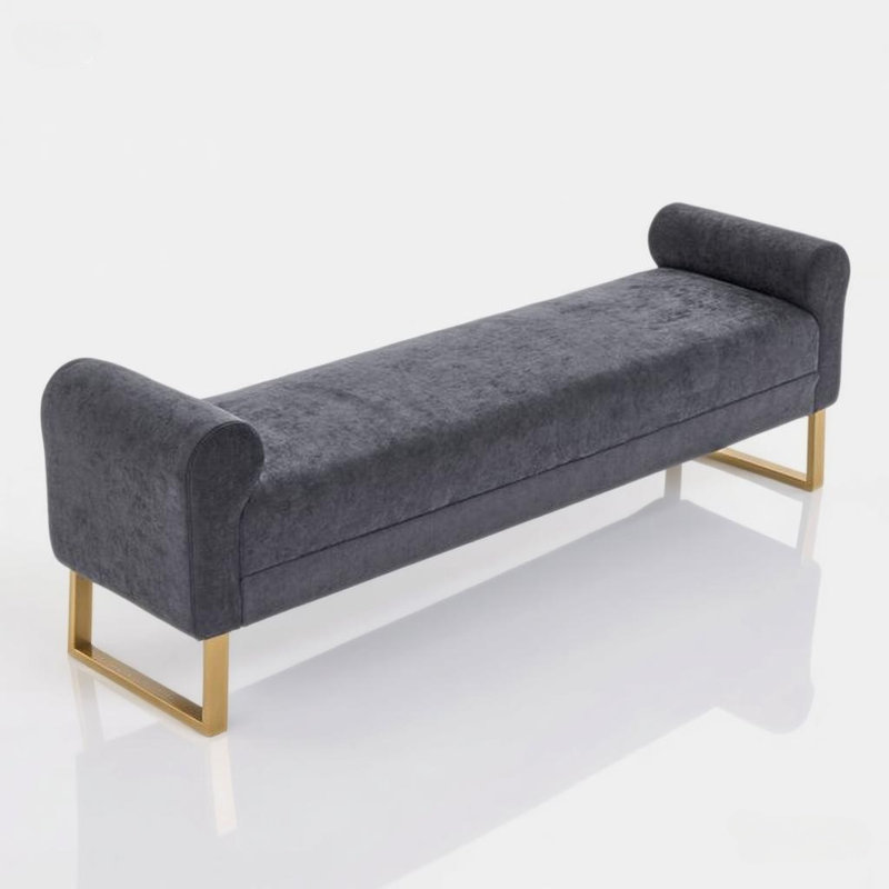 Banc rembourré en chenille 65 po avec pieds en métal Chenrovia, Dark Gray