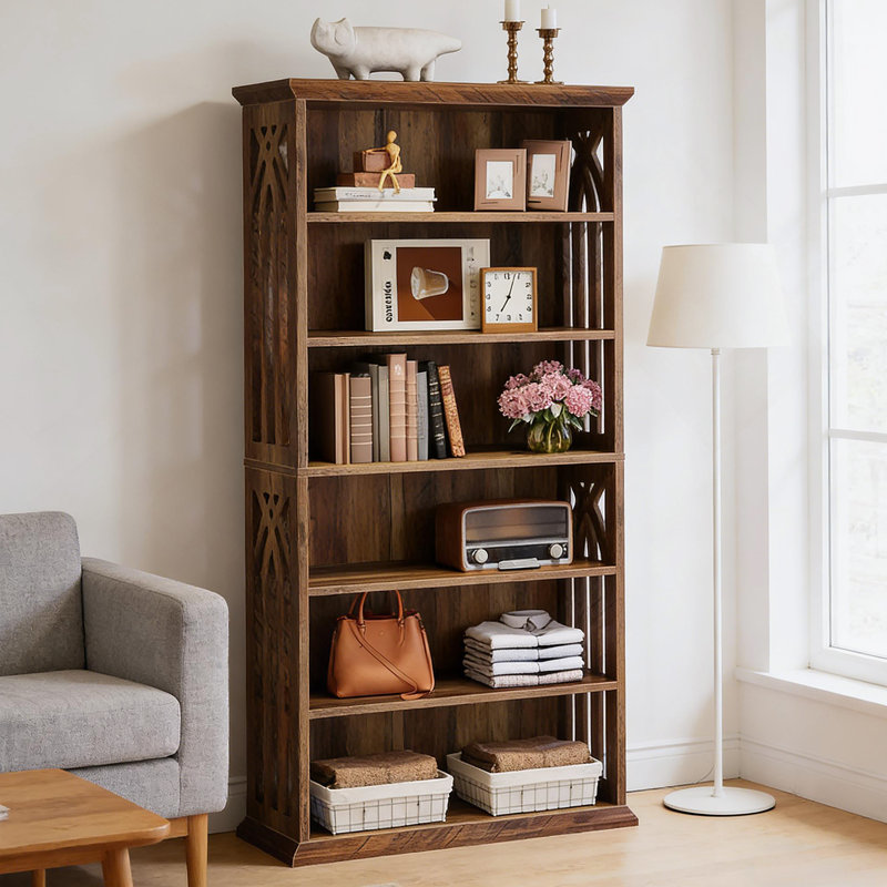 Élégante armoire de rangement de style campagnard avec bibliothèque spacieuse, tablettes réglables et fabrication en panneau de fibres à densité moyenne durable