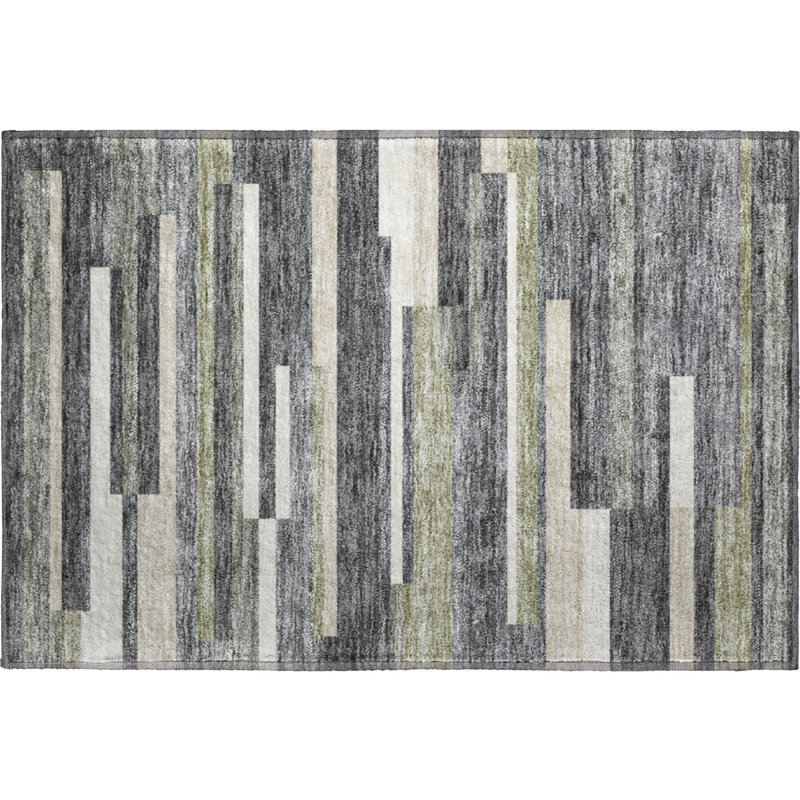 Premium Machine Washable Prisco Charcoal Rug, Rectangle 1'8" x 2'6"