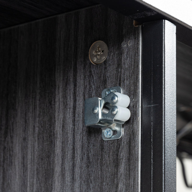 Gray and Silver Metal Bar Cabinet with Wine Racks and Stemware Holder