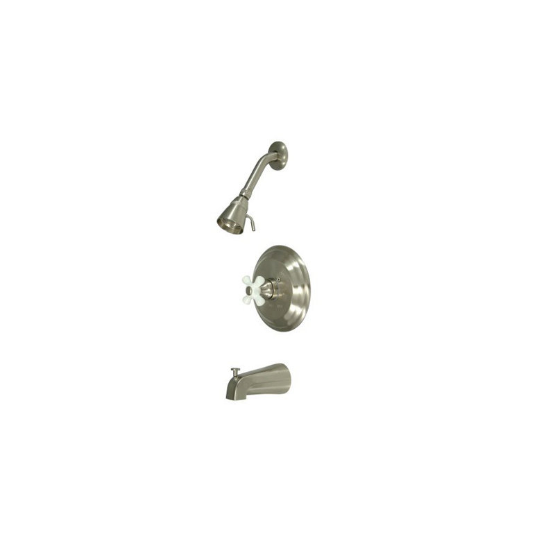 Vintage Thermostatic Pressure Balanced Tub and Shower Faucet with Porcelain Cross Handles, Satin Nickel
