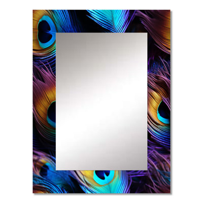 Holmquist Blue And Pruple Vibrant Peacock Feather - animal print  Mirror, Boho Decorative Wall Mirror, Printed Metal Art