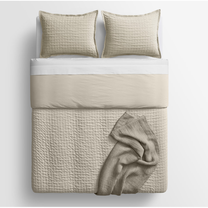 Popple Duvet Cover Set, Putty, King Duvet Cover + 2 King Shams