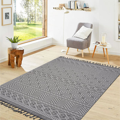 Grey Geometric Indoor / Outdoor Rug