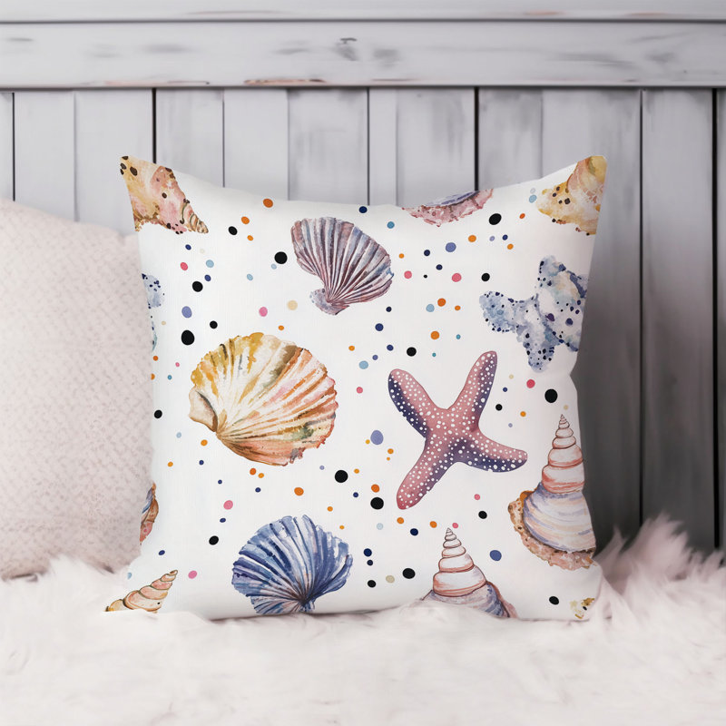 Housse de coussin plage et côtes, Carré 18 po, Bleu / rose nautique / plage 2