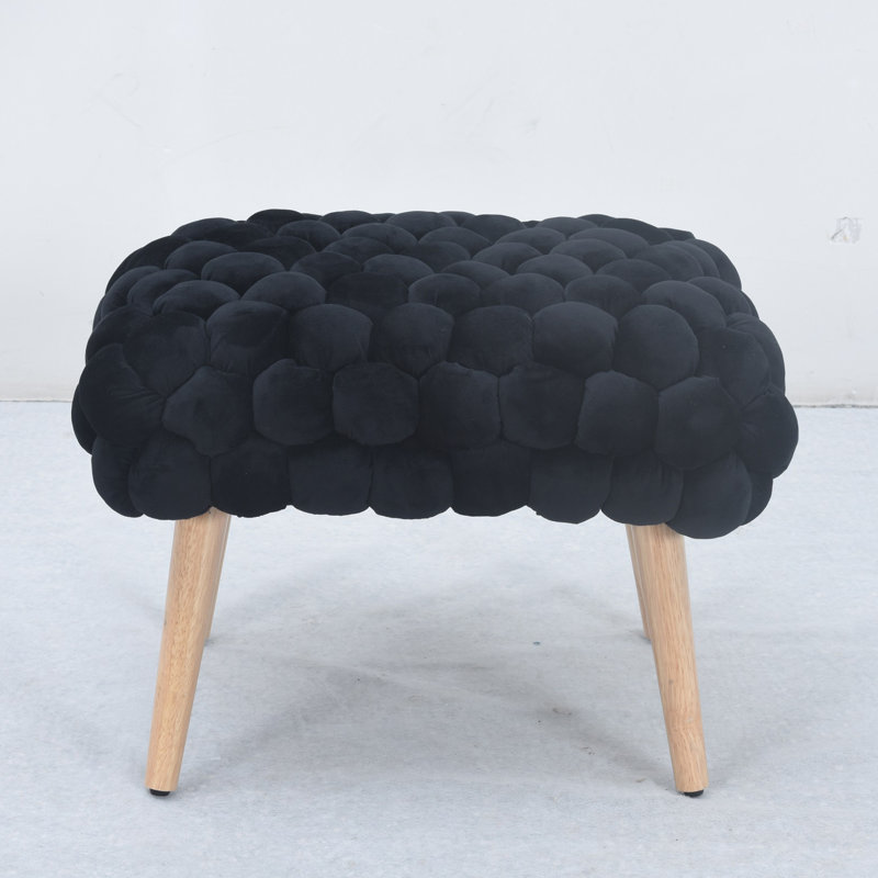 Aciel 56cm Wide Velvet Tufted Rectangle Geometric Shapes Footstool Ottoman, Black
