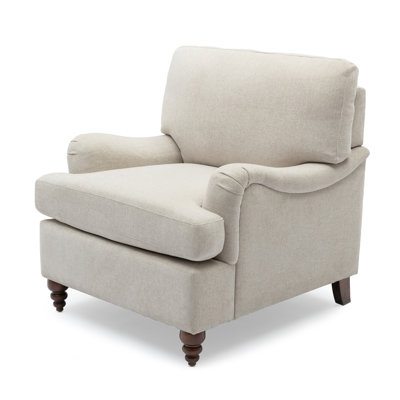 English Roll Arm Chair, 35.5" W x 34.5" D x 37" H, Polyester, 1 Piece, Light Beige, Pocket Spring Seat with Reversible Cushion