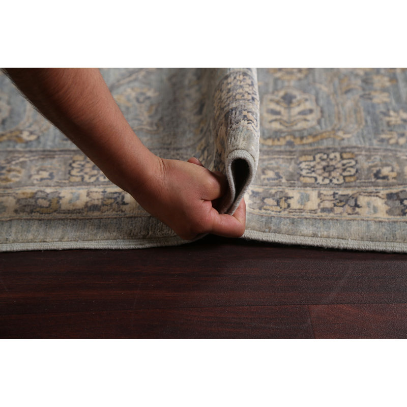 Tapis gris en laine noué à la main de conception unique 8 pi 4 po x 10 pi 0 po