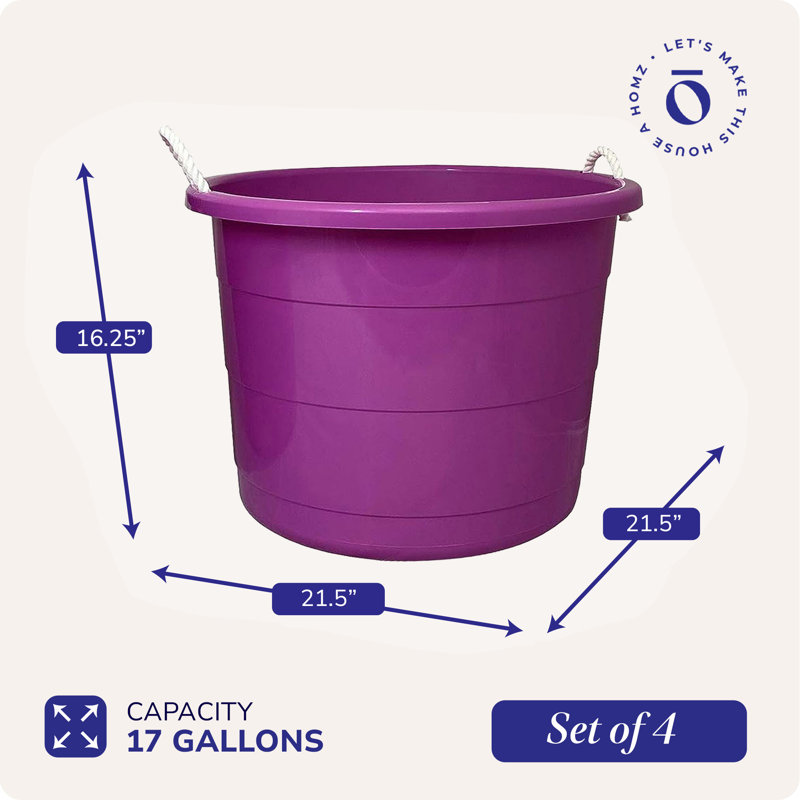 Seau de rangement intérieur 17 gallons avec poignées en corde Homz de Homz (paquet de 4)