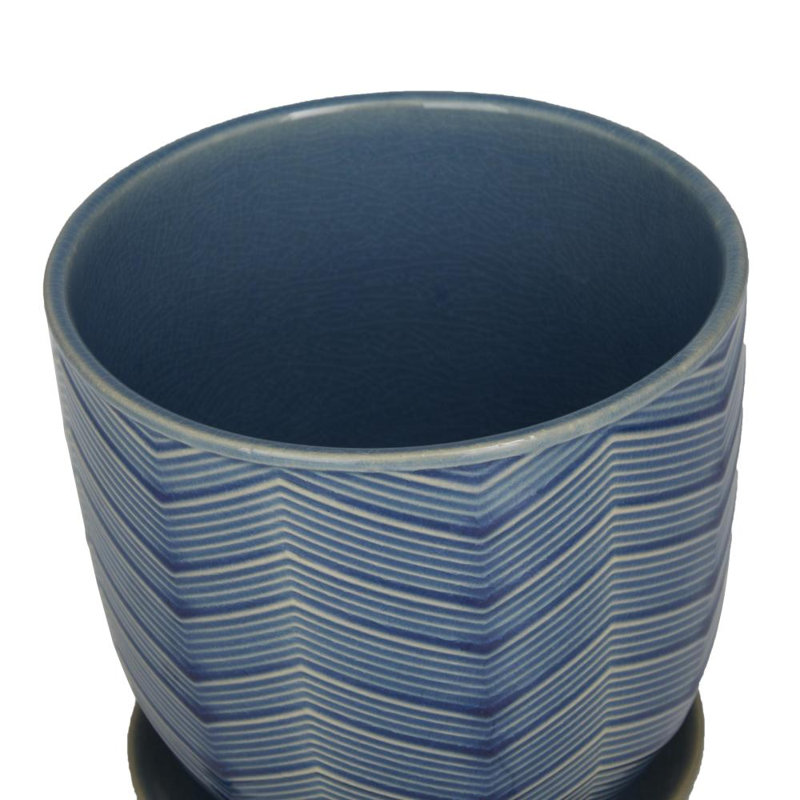 Ensemble de 3 pots à fleurs en porcelaine bleue pour l'intérieur et l'extérieur avec soucoupe attachée , Bleu