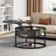 Table basse ronde à plateau relevable avec compartiment de rangement caché, conception moderne à 2 niveaux pour le salon, la décoration intérieure et le bureau, fabrication robuste avec mécanisme de levage en douceur