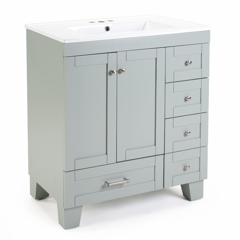 Meuble-lavabo avec lavabo et tiroirs à fermeture en douceur, Gris