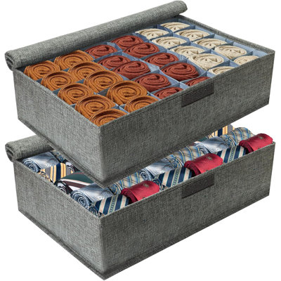 Boîte de rangement pliable pour 2 paires de chaussettes et cravates avec couvercle, boîte de rangement pliable à 30 cellules