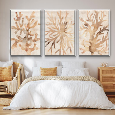 Parchment Coral I - Ensemble de 3 cadres flottants sur toile