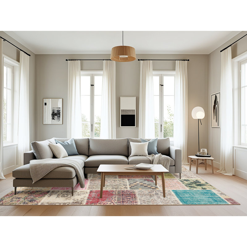 Tapis patchwork gris / beige / brun, Rectangle 8 pi x 10 pi