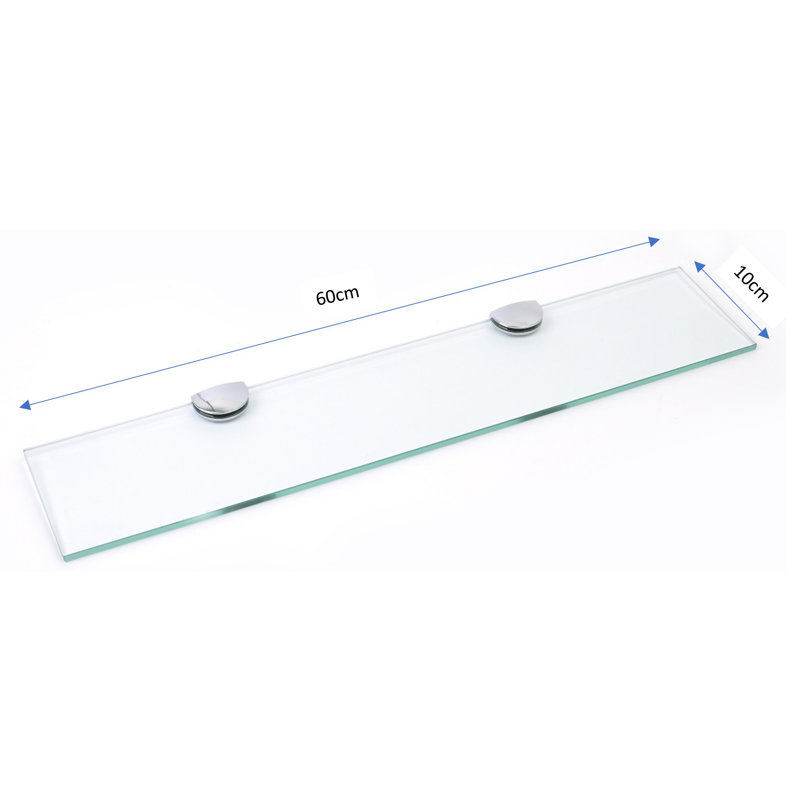 Fanniemae Glass Floating Shelf with Adjustable Shelves, Clear, 0.6cm H x 60cm W x 10cm D