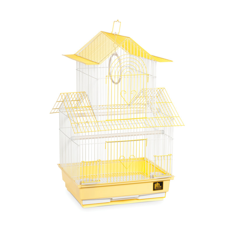 Higbee 22" Plastic Pointed Top Hanging Bird Cage with Perch, Yellow / White