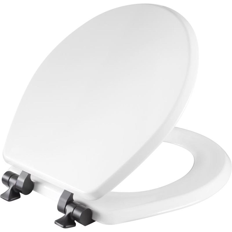 Mayfair by Bemis Benton Slow Close Round White Enameled Wood Toilet Seat, Matte Black