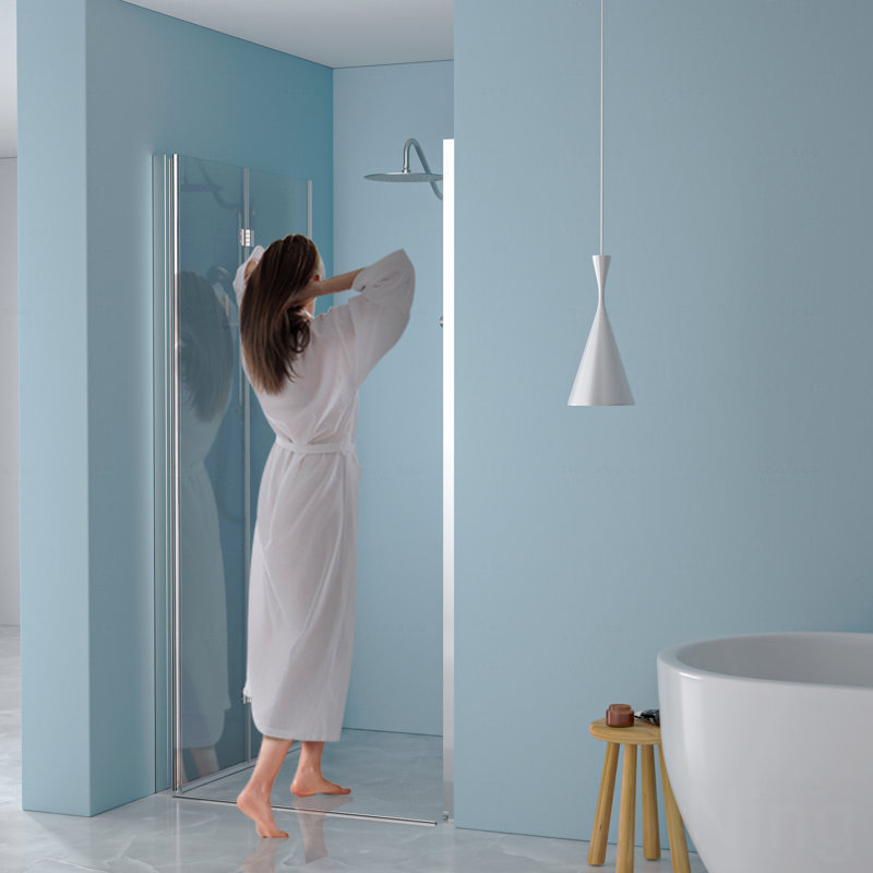 34"W X 72"H Fold Frameless Design Shower Door With Tempered Glass