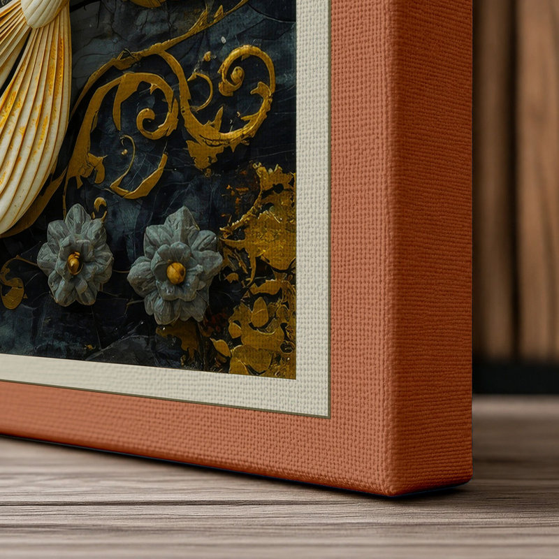 Golden Koi in Patterns Japandi - Wrapped Canvas, 24x16 - 61.0 x 40.6 cm, Terracotta Border