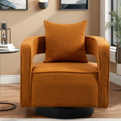 Fauteuils d'appoint pivotants à 360° modernes, couleur caramel bouclé, piètement en métal noir pour salon