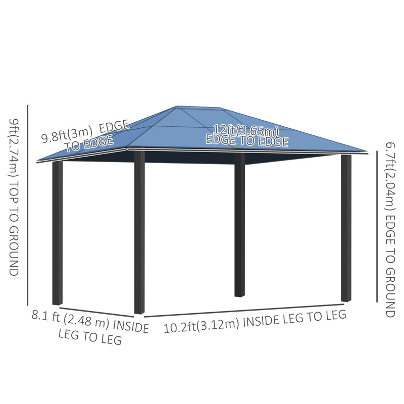 Pavillon de jardin d'extérieur 10 pi x 12 pi