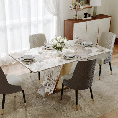  Stapp Modern Rectangular Sintered Stone Dining Table with Pedestal Base