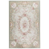 Hand-Knotted High-Quality Ivory and Green Area Rug