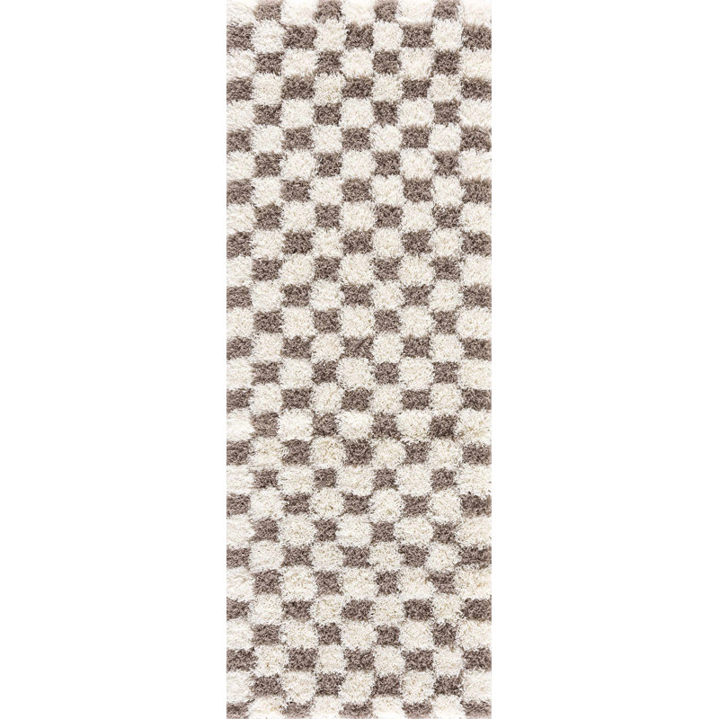Atiran Checkered Shag Brown Area Rug, Rectangle 5'3" x 7'3"