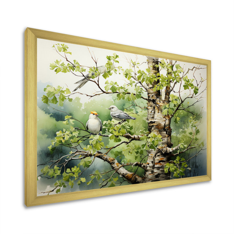 Green Tree Bird Sycamore Serenade, reproduction d'art sur toile, H 16 po x l 32 po x P 1 po, Or