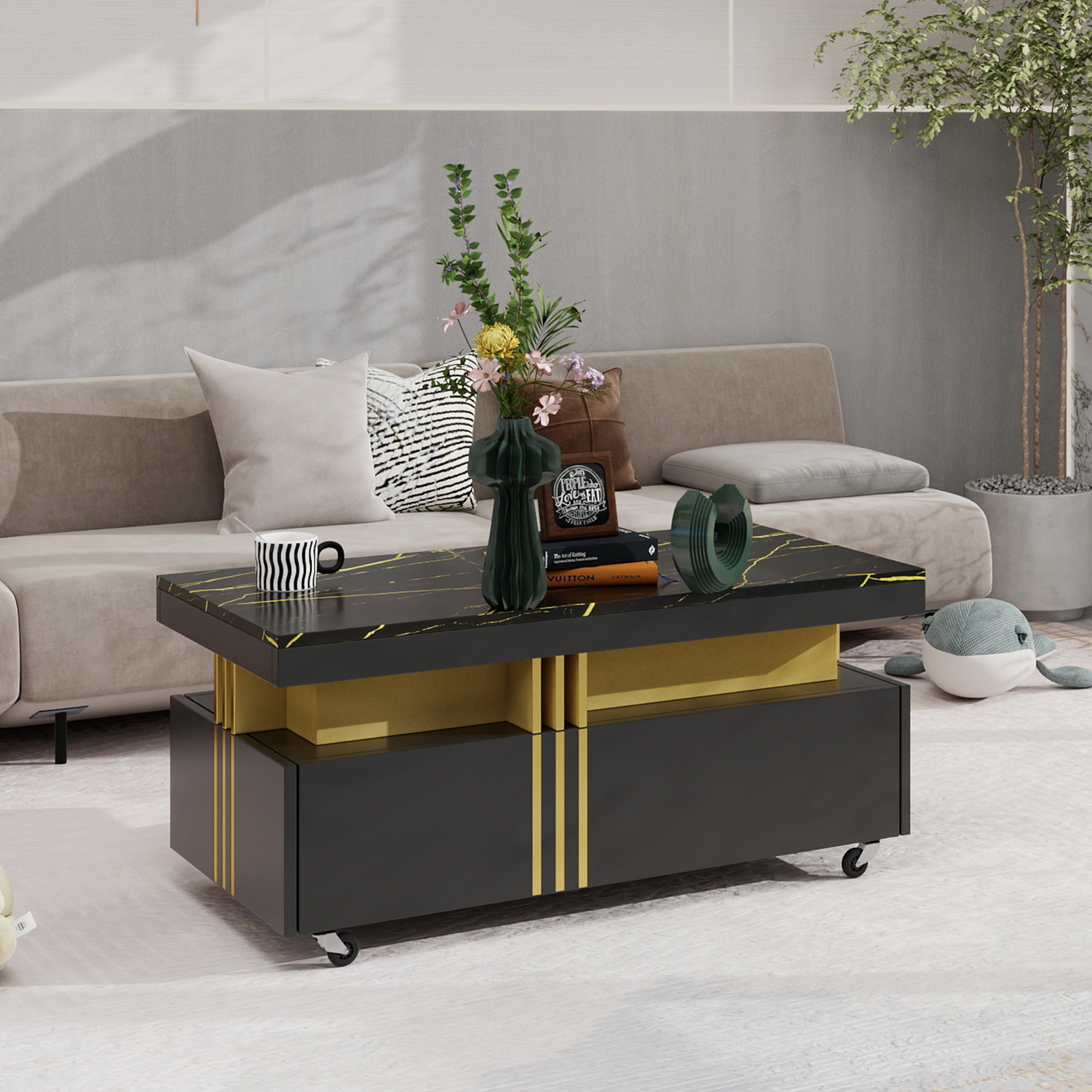 Mercer41 Contemporary Coffee Table, Rectangle Cocktail Table With ...
