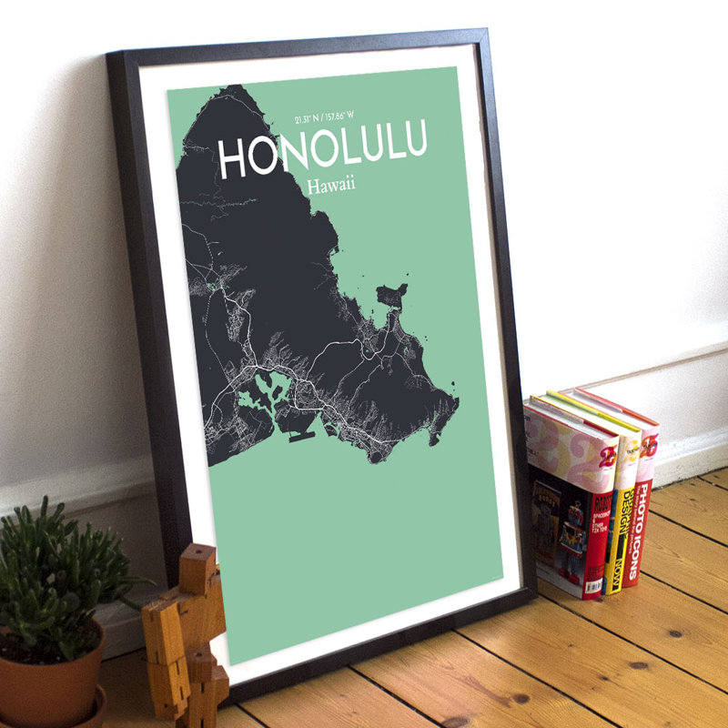 Honolulu City Map - No Frame Print, 91.4cm H x 61cm W x 0.13cm D