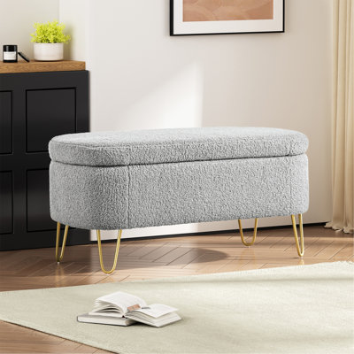 Banc de rangement ovale avec repose-pieds en métal pour chambre à coucher