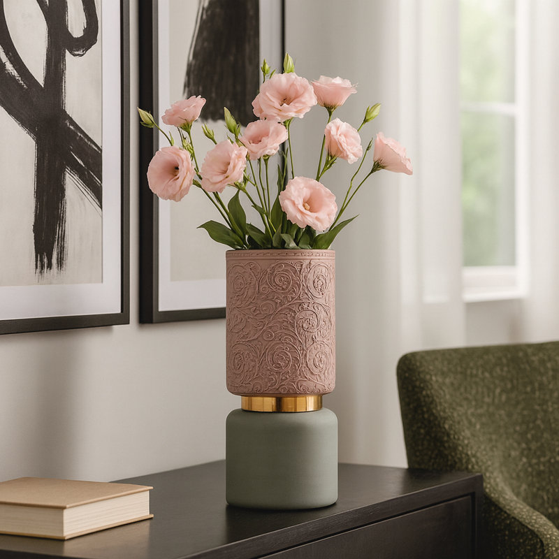 Vase en céramique blanche embossée élégante Elegant, Rose