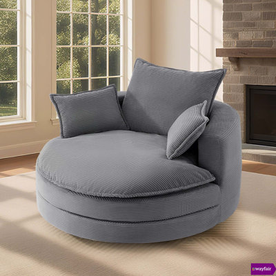 Darna 360°Swivel Round Sofa Chair 57.5" W with Dual-layer Cushion Design and 3 Removable Pillows