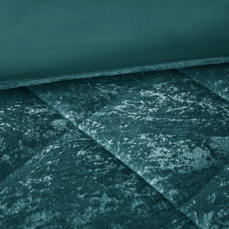 Teal Crushed Velvet Quilted Full/Queen Duvet Set