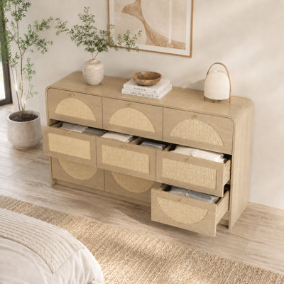 High Capacity Organization Wide Chest of 9 Drawer Dresser for Master Bedrooms