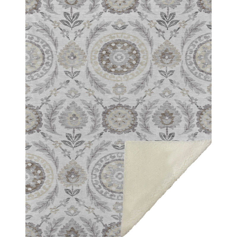 Jeté floral Sherpa ASB751 Addison, Argent argent