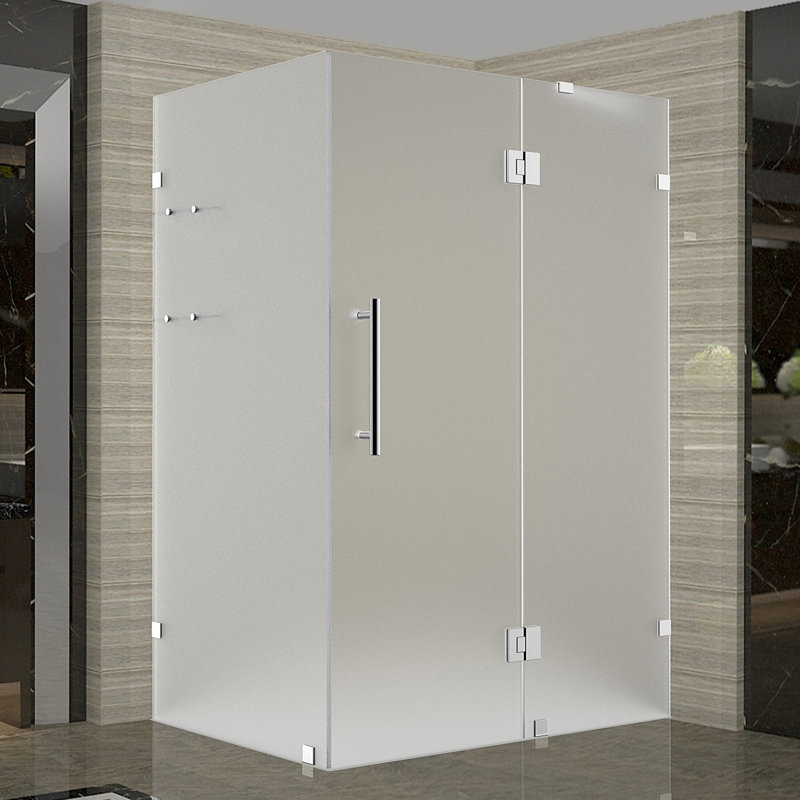 Porte de douche à charnière sans cadre 35 po x 72 po Avalux GS, Acier inoxydable brossé