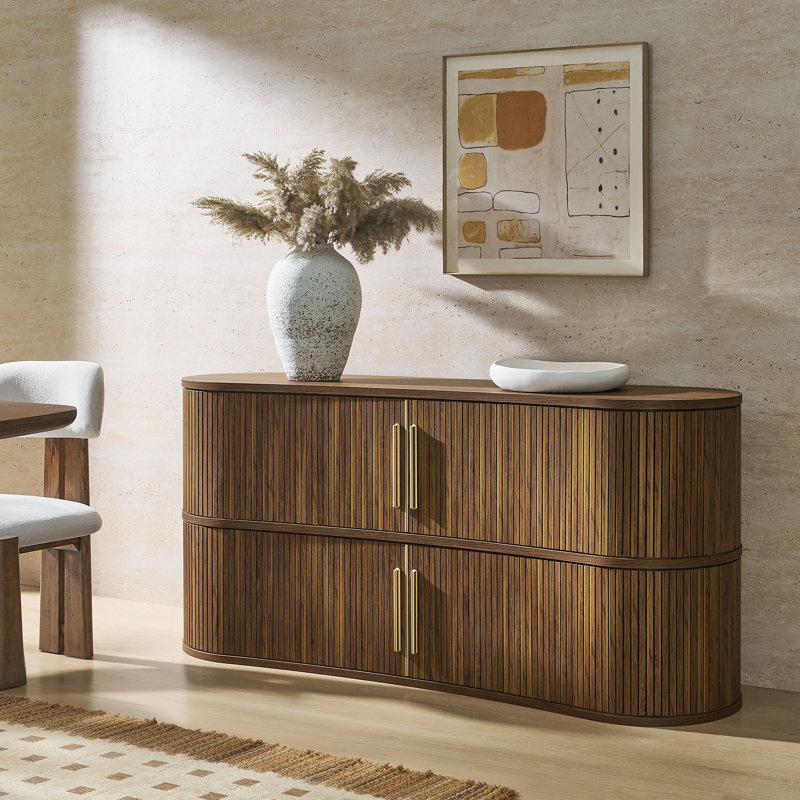 Radcliffe 63" Curved Fluted Sideboard Buffet Cabinet In Walnut