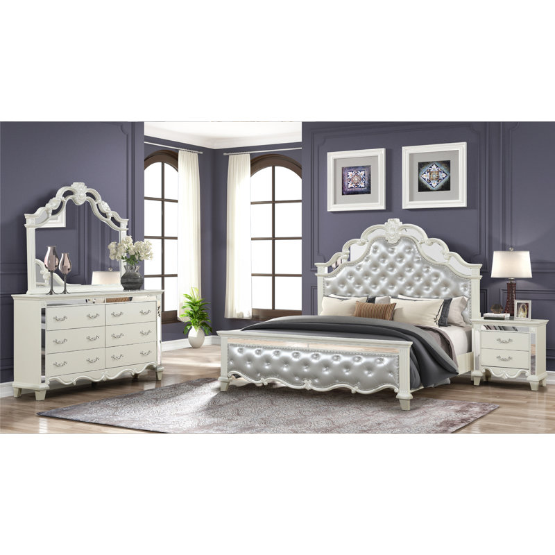Ensemble de chambre à coucher 4 pièces Dienna, Très grand, Blanc