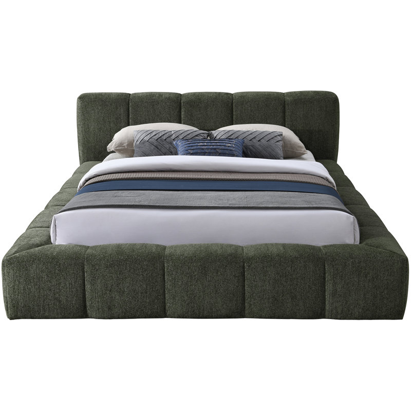 Mesan Chenille Fabric Bed, Queen, Olive Chenille Fabric