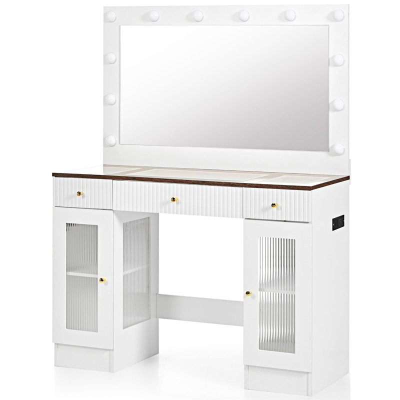 Coiffeuse avec grand miroir et ampoules Hollywood