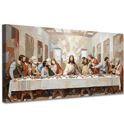 Jesus Canvas Wall Art The Last Supper Minimalist Christian Wall Decor, Soft Pastel Biblical Art for Dining Room, Prayer Space, Church Office, Religious Canvas Print for Faith Gift, 28x58 Inch