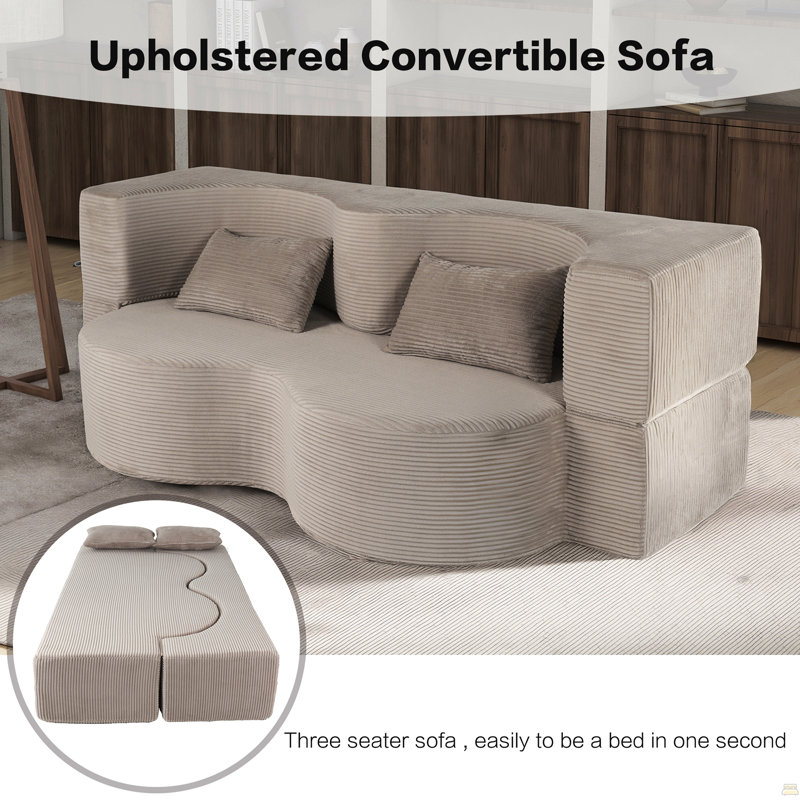 Canapé-lit pliable 2-en-1, canapé-lit convertible pliable sans os de 75 pouces, canapé-lit rembourré en mousse à mémoire de forme avec 2 coussins pour le salon