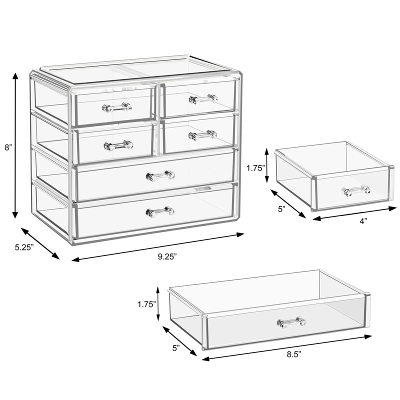 Étui de rangement et de rangement élégant pour cosmétiques, bijoux et accessoires pour cheveux - Organisateur de maquillage compact (2 grands, 4 petits tiroirs)