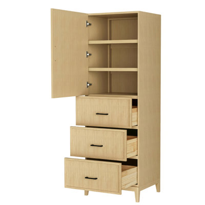 Tour à linge Elan en chêne blanc avec garniture noir mat, armoire de rangement et 3 tiroirs
