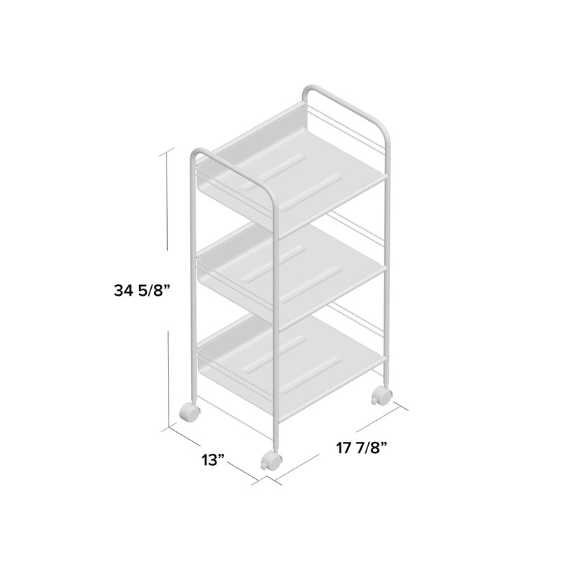 White 3-Tier Steel Wire Rolling Storage Cart with Lockable Casters