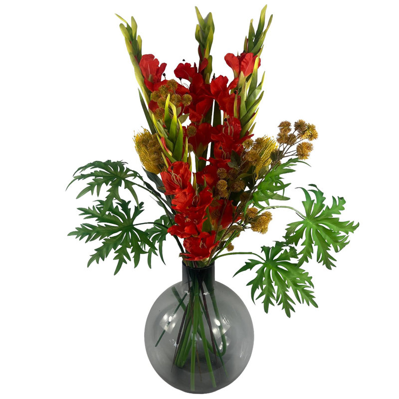 Leaf Design Large Artificial Gladioli Stems 115cm Faux Plant, 1, Orange
