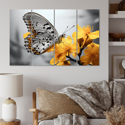 «Yellow Gray Butterfly Haven II» sur toile, reproduction de 4 pièces